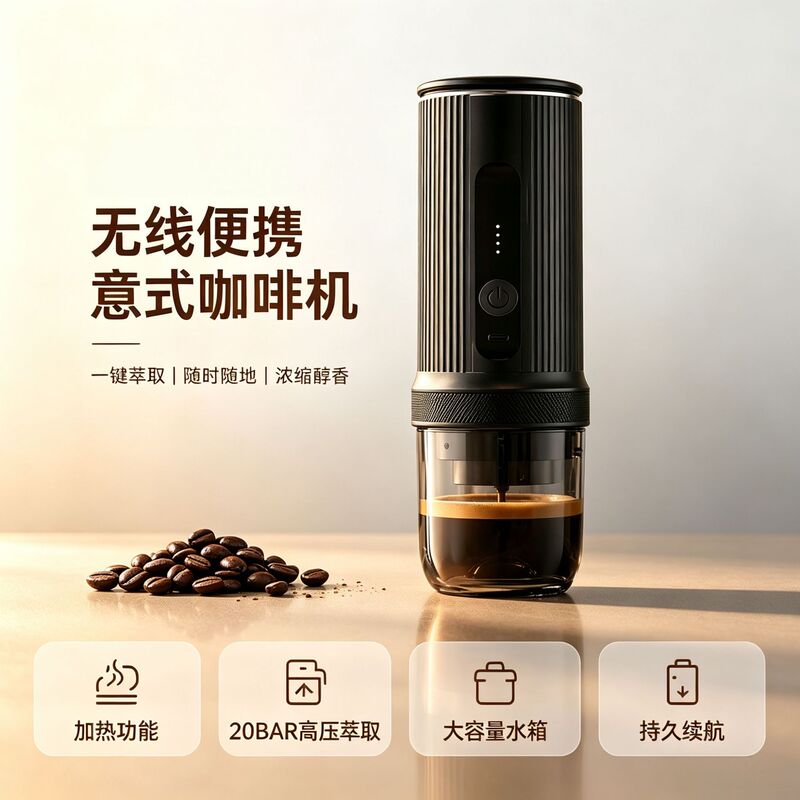 Heated Wireless Portable Coffee Maker for Car and Outdoor Use, Semi-Automatic, Ultra-Long Battery Life, Italian Espresso Machine, Cross-Border