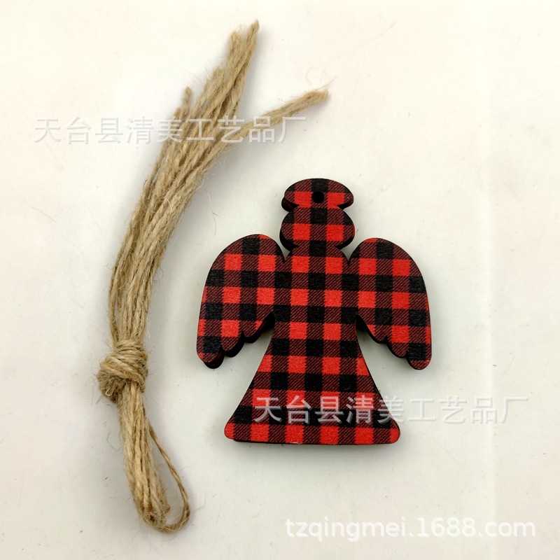 33 rojo y negro Plaid SERIE DE Navidad madera chips colgantes decorativos de Navidad se pueden combinar libremente con 10 piezas en un paquete