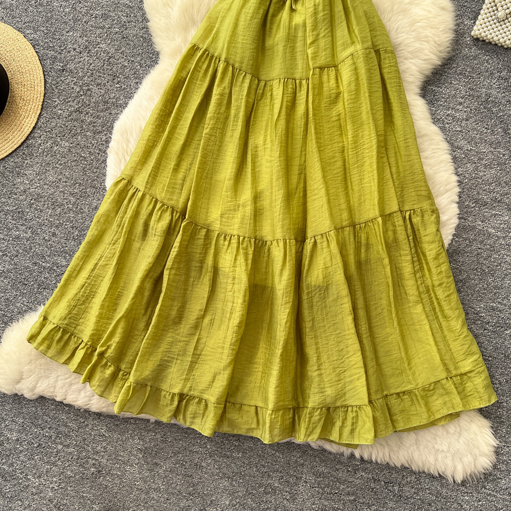 Women's Romantic Style Sleeveless Dress Playful Suspender Tie Waist Slimming A-Line Skirt For Summer Vacation_ecoleips.com