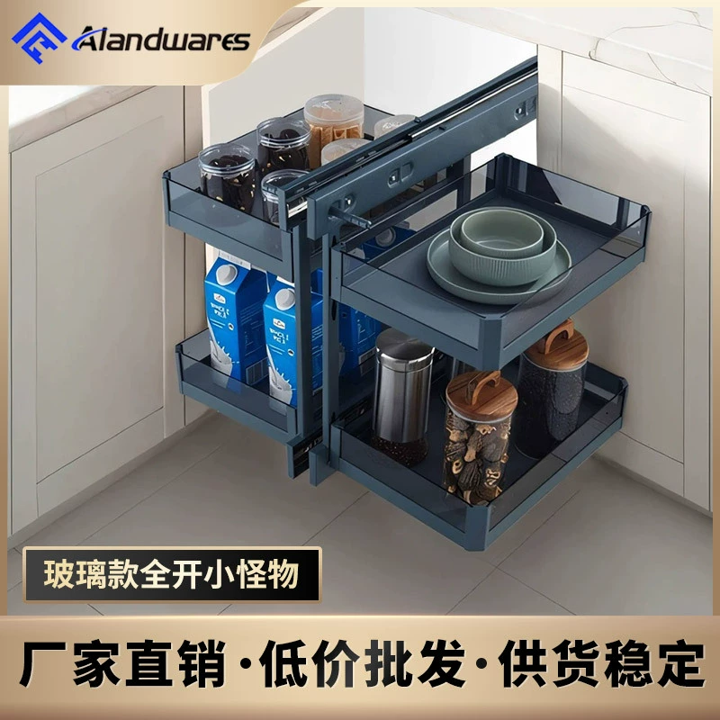 Выдвижная угловая корзина для шкафов, полностью выдвижная угловая полка для кухни, выдвижная полка-ящик, угловая выдвижная корзина из алюминиевого сплава для шкафа
