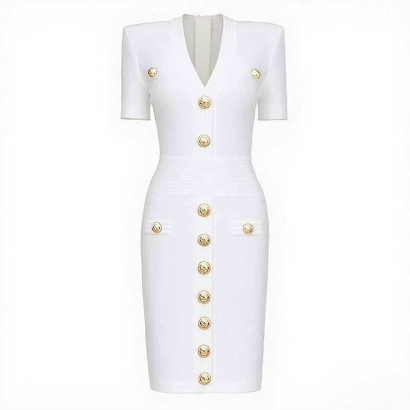 24129 In-Stock High-Quality Summer New Fashion Trendy Knitted V-Neck Slim-Fit Short-Sleeve Extended Dress 24129 In-Stock High-Quality Summer New Fashion Trendy Knitted V-Neck Slim-Fit Short-Sleeve Extended Dress