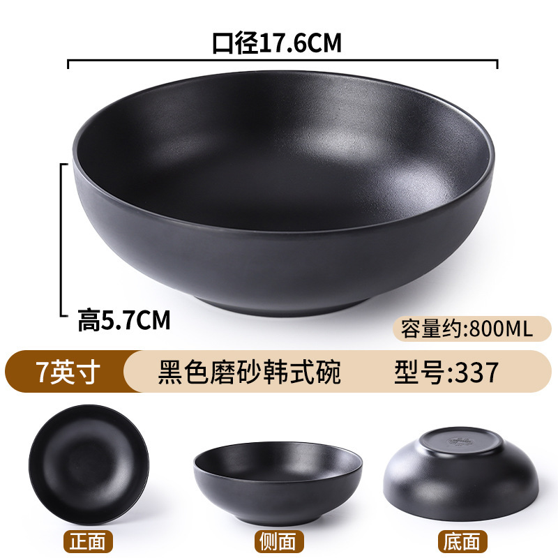 Tazón de fideos de melamina de porcelana negra de plástico de porcelana de mesa de fideos de sopa de platos de arroz domésticos Tazón de Douga comercial al por mayor