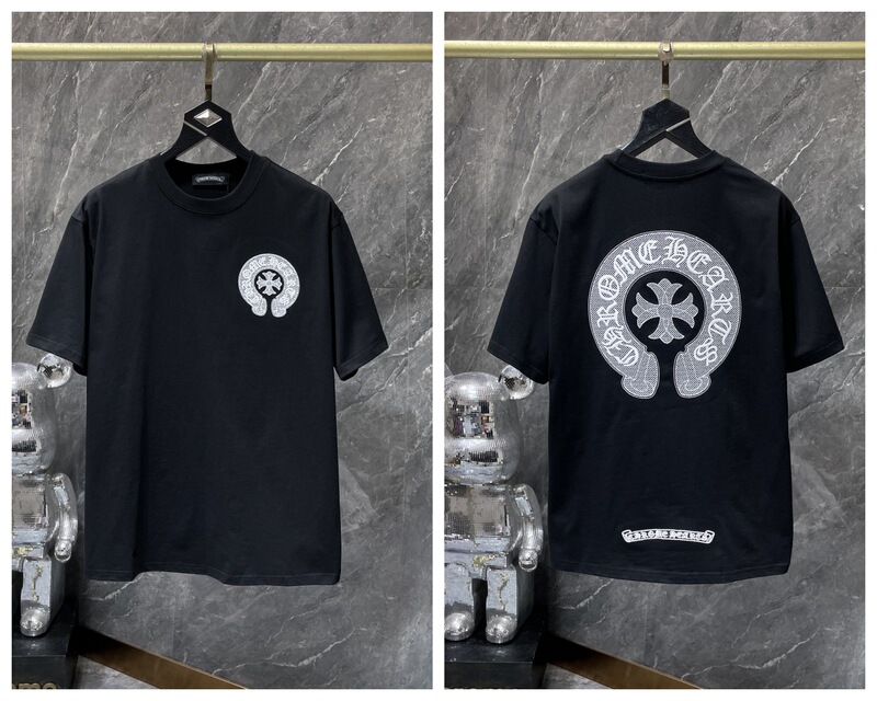 24クロスボーダートレンディブランドCh Crow*Horseshoe SanskritラウンドネックTシャツ半袖万能男女Tシャツスポット卸売|undefined