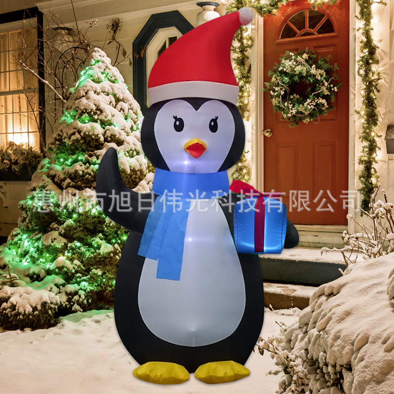 跨境7ft圣诞节充气礼物包企鹅气模 花园圣诞气氛布置道具发光摆件