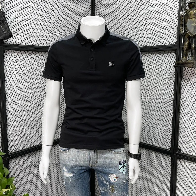 Men's short-sleeved POLO shirt, new summer color-blocked collared t-shirt, trendy and versatile slim fit, turn-down collar, fashion brand.