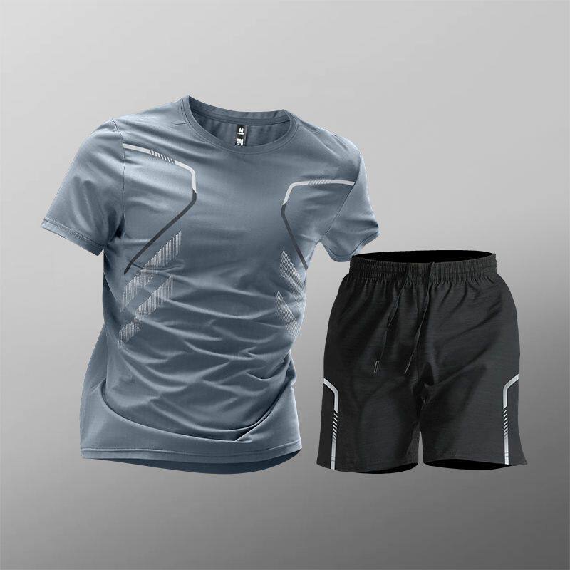 Trajes deportivos para hombres hielo veloz ropa seca camiseta de fitness correr mangas cortas pantalones cortos trajes de entrenamiento fábrica transfronteriza al por mayor