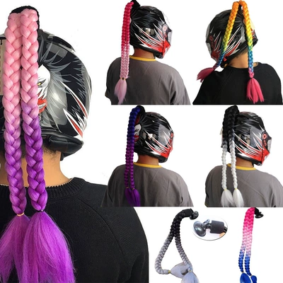 Helmet Suction Cup-Style Colorful Double Thick Ponytail Decoration for Motorcycle Riding Helmet Accessories