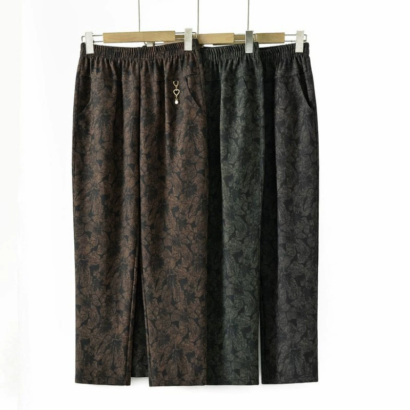 Мама свободная с высокой талией прямые бабушкиные брюки среднего и пожилого возраста женские весенние и осенние брюки 70 лет 80 старушки цветочные брюки