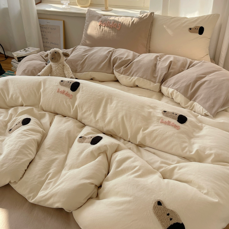 Four-Piece Embroidered Bedding Set, Soft Sweet Dessert Design, Spring–Summer, Multiple Sizes