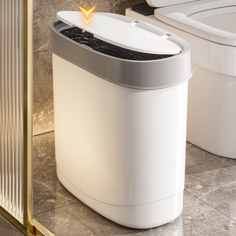 Large Capacity Household Bathroom Trash Can with Lid, Special Bin for Toilet Paper, Trendy Minimalist Narrow Gap Bin
