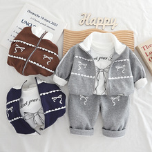 女童休闲拉链衫套装2025年秋季新款女宝宝洋气长袖蝴蝶微喇三件套