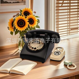 American Antique Telephone Rotating Classic Retro Machine Metal Mechanical Copper Ringtone Fixed Corded Telephone