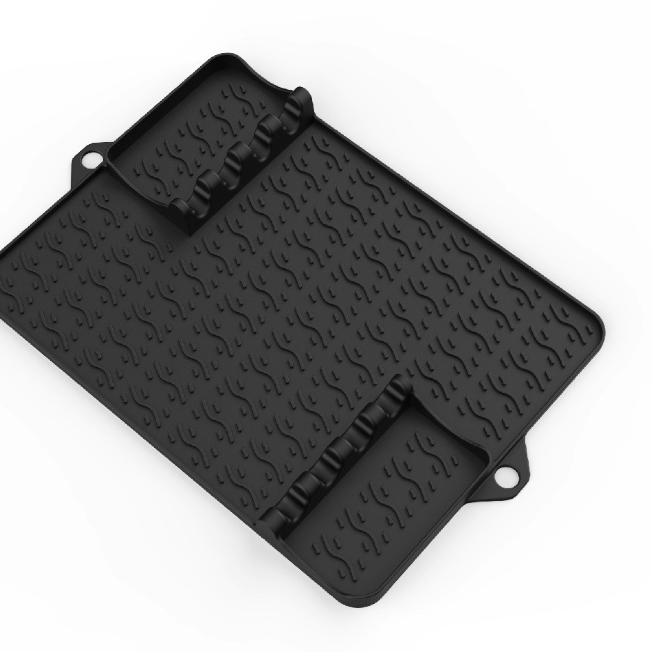 이중 귀 물 패턴 바베큐 도구 매트 블랙