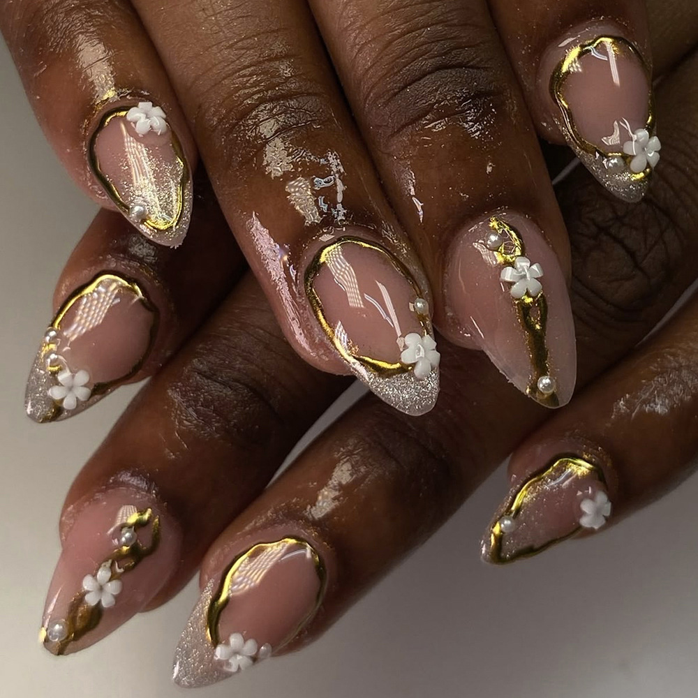 Comercio exterior 3D estereoscópio ojo de gato Lips dorado desgaste de uñas de estilo francés 30 piezas de uñas falsas de moda caliente