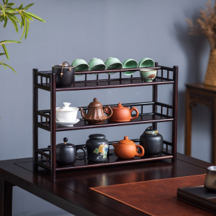 Tea Rack Small Desktop Purple Sand Pot Placing Rack Teapot Storage Rack Simple Bamboo Duobao Pavilion Antique Rack