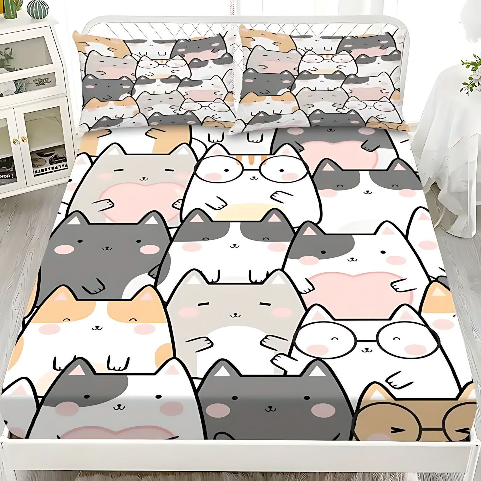 TEMU / JIT nuevo estilo lindo gato animal transfronterizo textil impreso digital cama cama cama cama de cama kit de ropa de cama