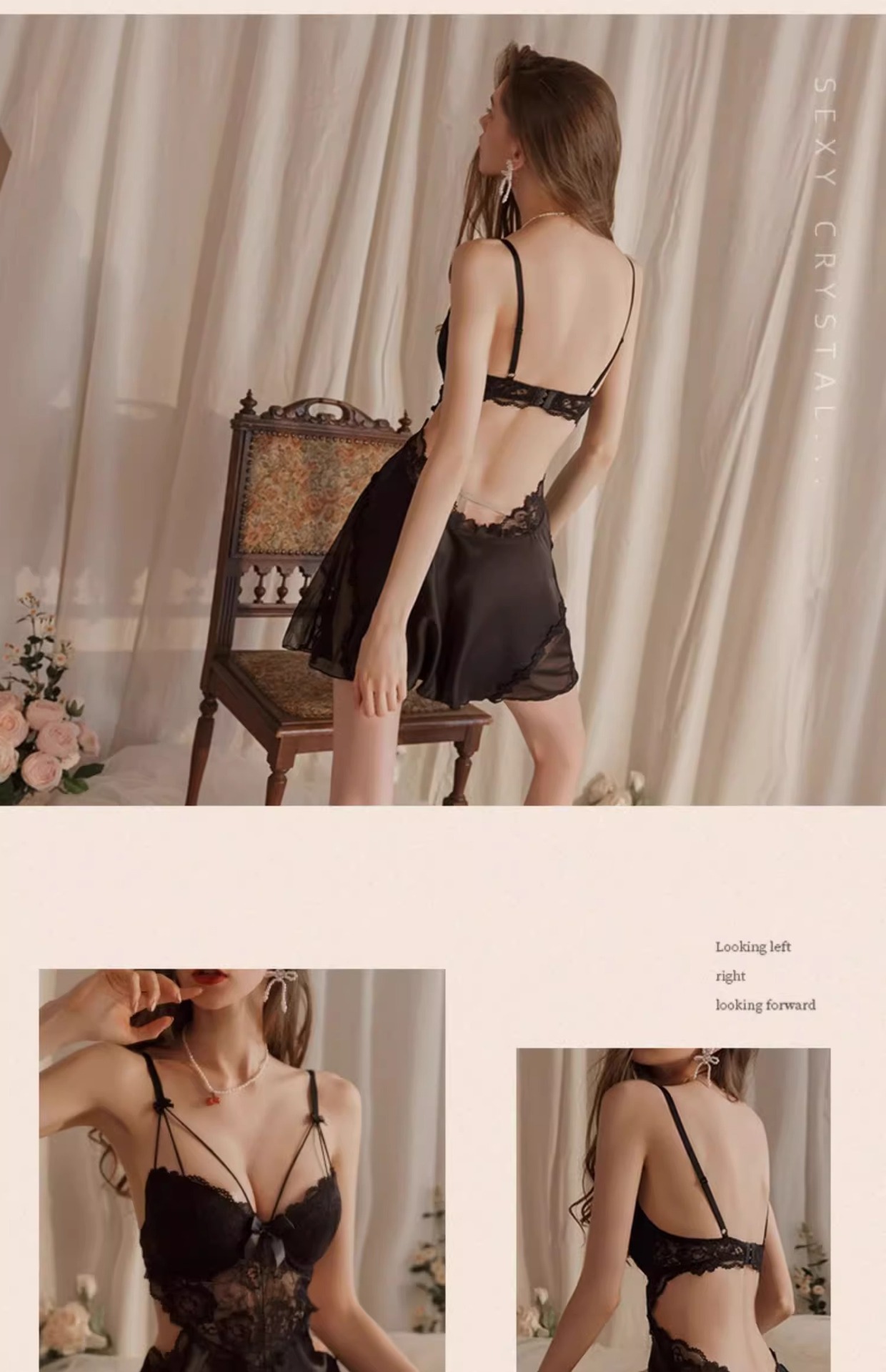 Luxuriöser, sexy Pyjama von Pure Desire | Damen-Nachthemd aus Eisseide mit Spitzenträgern | Integrierte Polster für betonte Kurven | Perfekt für Dates_voghion.com