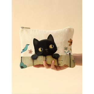 Z 88736 Black cat corduroy makeup bag ��؈ӡ����о�q���y��