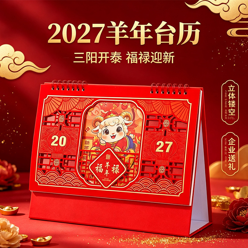 2027 Year of the Sheep Calendar Custom Business Advertisement Simple New Year High-End Calendar Creative Gold-Stamped Monthly Calendar with Logo Printing 2027 Year of the Sheep Calendar Custom Business Advertisement Simple New Year High-End Calendar Creative Gold-Stamped Monthly Calendar with Logo Printing