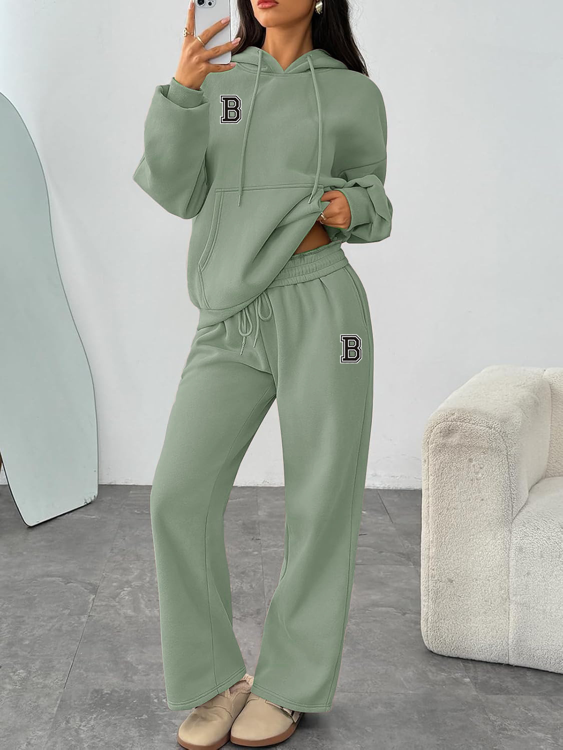 Letter Print Hoodie Sweatshirt Set Wide Leg Pants Straight Leg Pants Autumn Winter Hot Selling_ecoleips.com