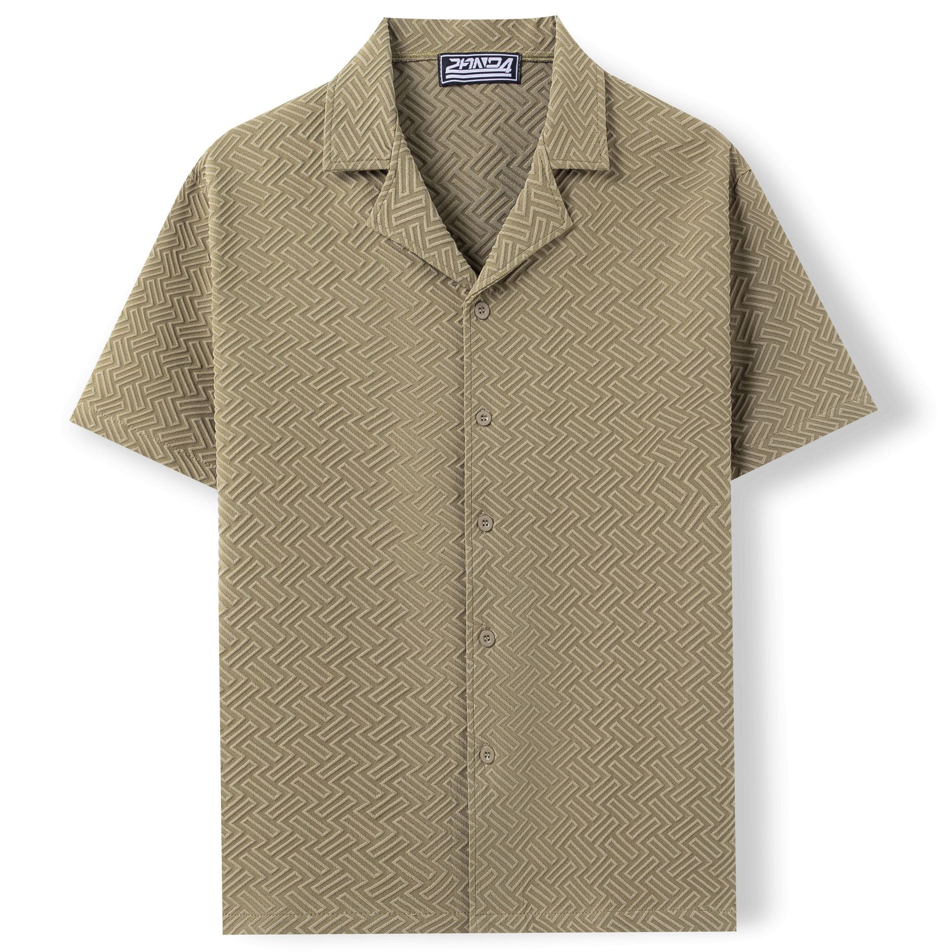 Amazon Independent Station New Arrival Men's Shirt Summer New Suit Collar Solid Color Short Sleeve Jacquard Men's Shirt
