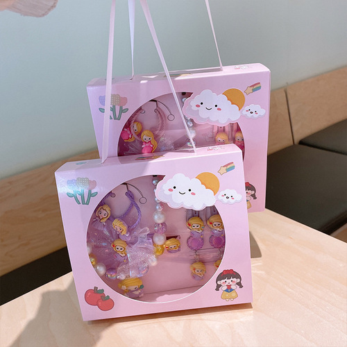 Children's jewelry gift box set little girl hair accessories jewelry birthday gift princess necklace earrings suitcase wholesale