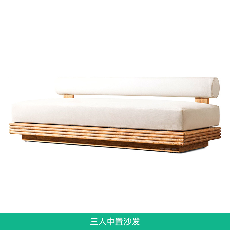 Sofá de madera de relajación al aire libre patio terraza villa al aire libre sala de sol impermeable muebles de cama de cama image 16