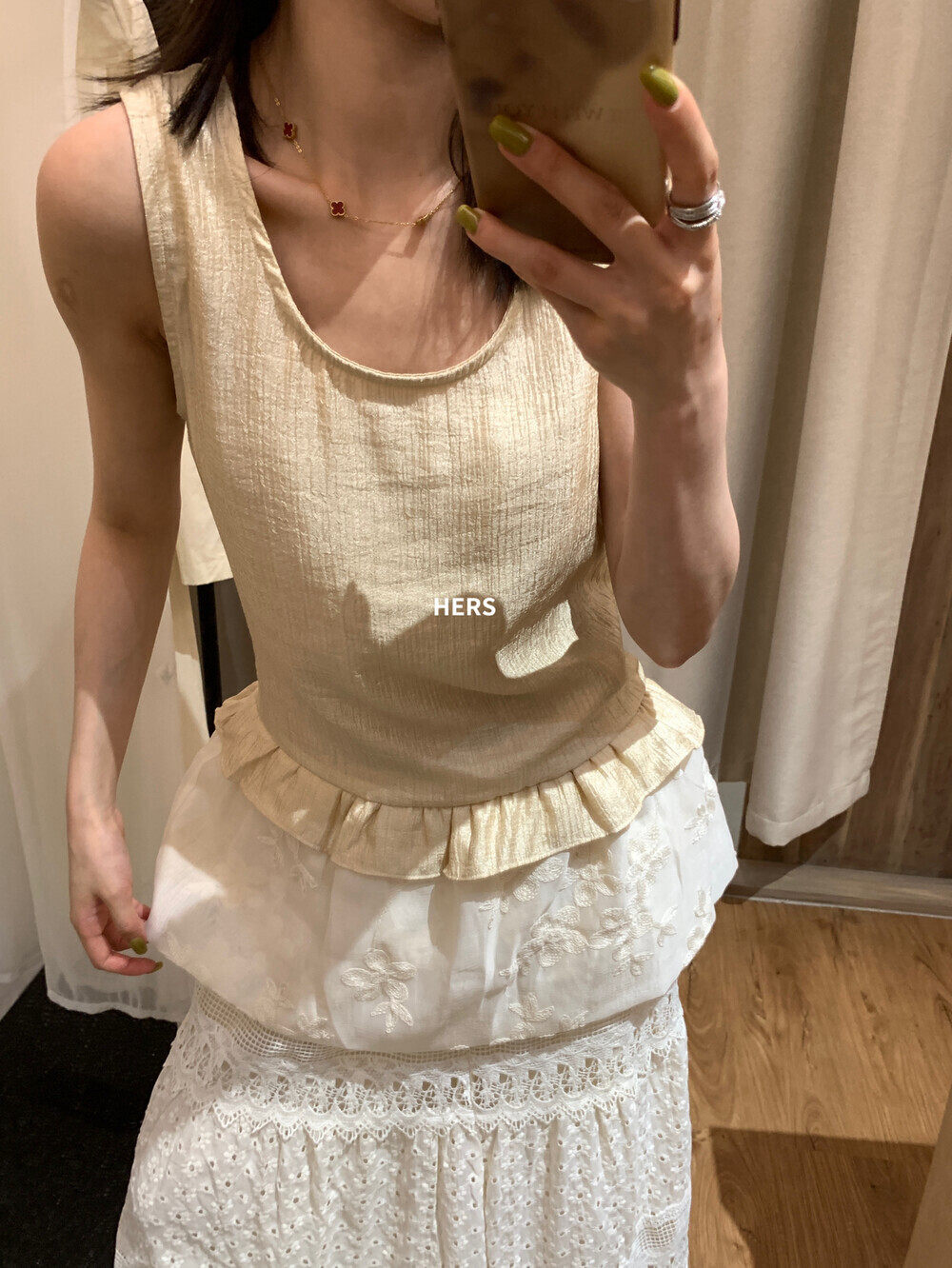 Áo hai dây nữ phong cách Bohemian thêu hoa, viền ren xếp tầng — Champagne màu, màu đen chi tiết 6