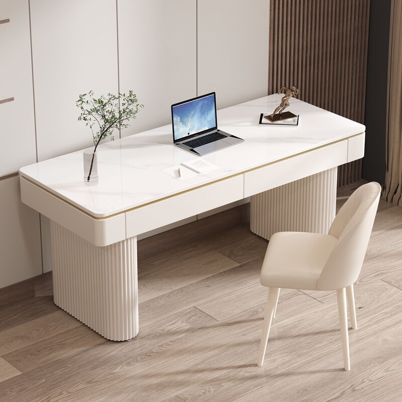 Cream-Colored Slate Desk for Bedroom and Study, Light Luxury Modern Office Computer Desk, Student Home Study Desk and Chair Set Cream-Colored Slate Desk for Bedroom and Study, Light Luxury Modern Office Computer Desk, Student Home Study Desk and Chair Set