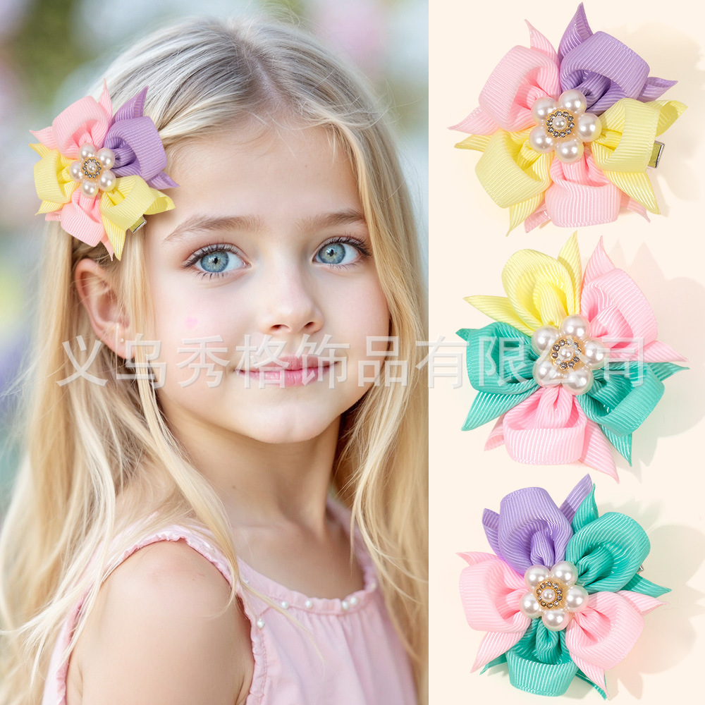 cute multicoloured hairgrip pearl girl's