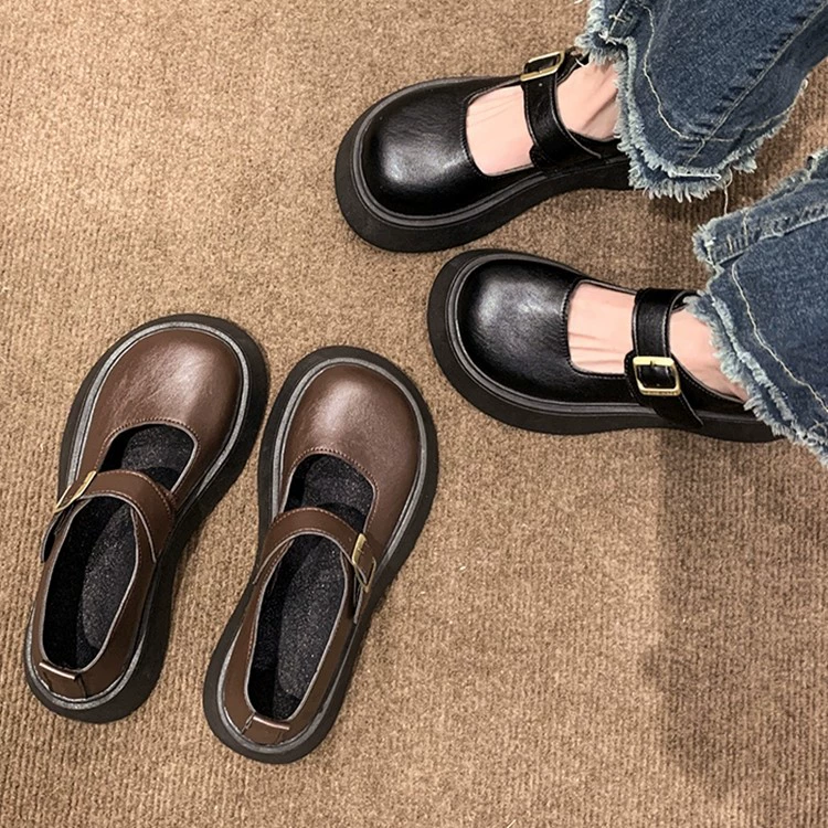 Summer shoes, black student pleated skirt platform, universal footwear for leather shoes, french style, soft sole
