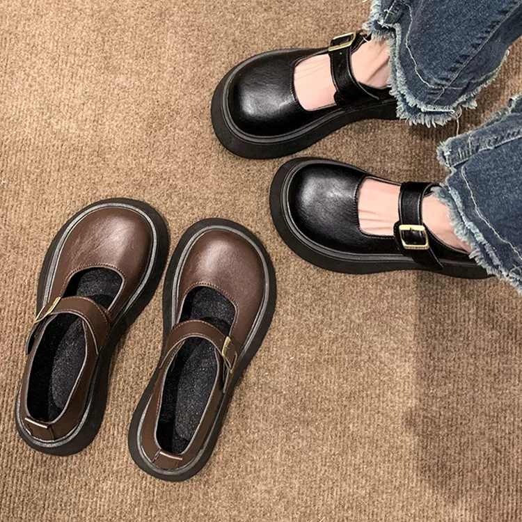 Summer shoes, black student pleated skirt platform, universal footwear for leather shoes, french style, soft sole