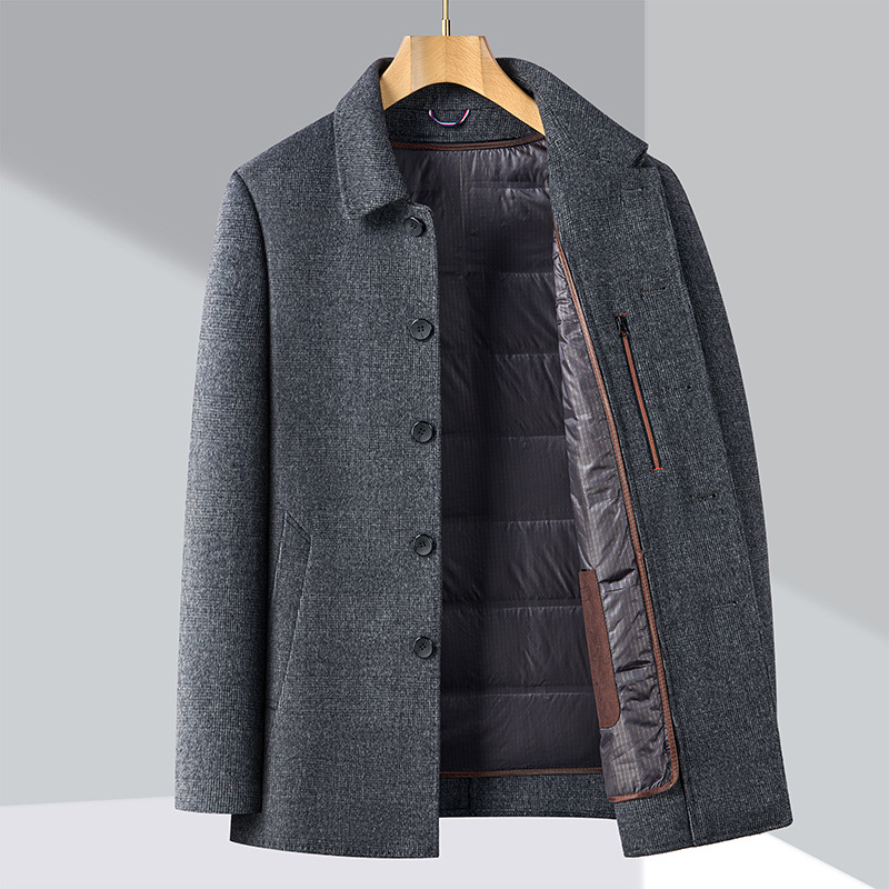 양면 트위드 캐시미어 코트 남성용 중년 아빠 비즈니스 캐주얼 이륙 라이너 울 모직 코트