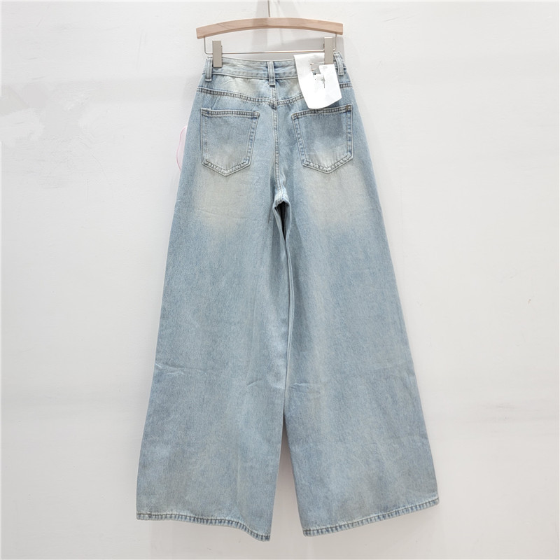 Women's Clothing heavy design high waist jeans for women new Korean version all match hip covering slim straight wide leg pants_voghion.com