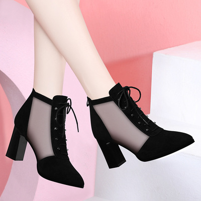 鄰家天使尖頭短靴女2021年夏季款高跟馬丁靴瘦瘦靴靴子女鞋