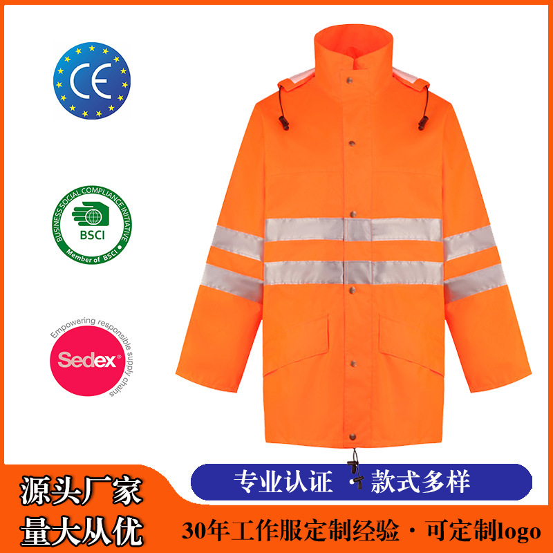 European Standard En343 Split Work Clothes Waterproof, Rainproof and Oil-Proof Construction Duty Durable Reflective Raincoat Customization