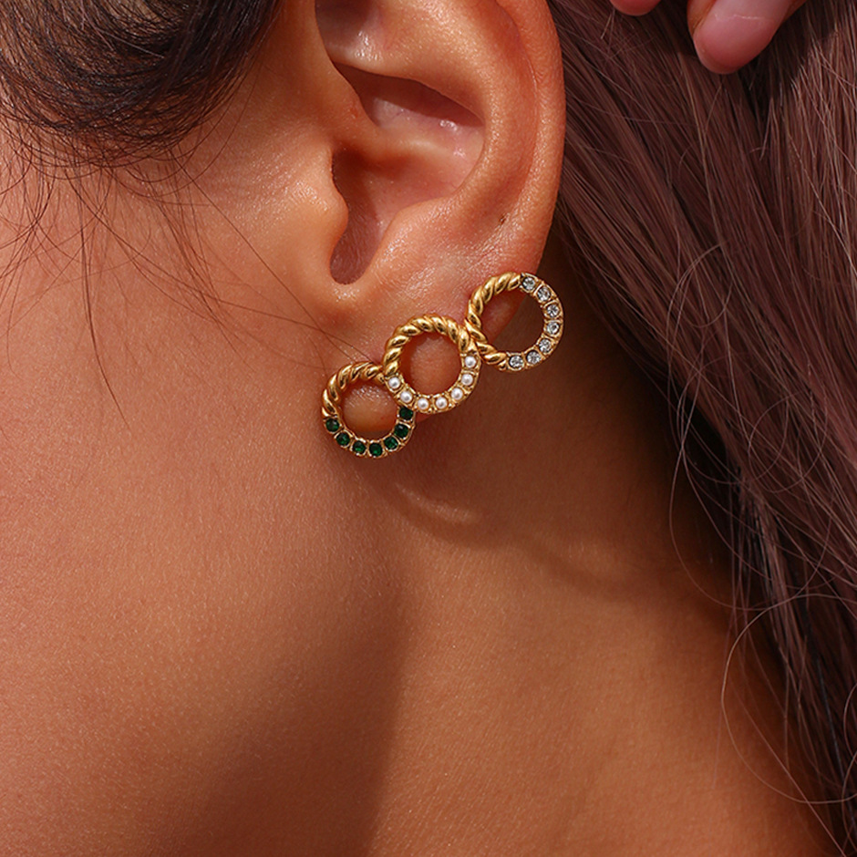 Fashion Round Stainless Steel Plating Artificial Pearls Zircon Ear Studs 1 Pair display picture 11