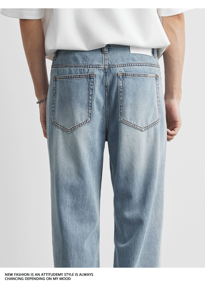 Quần jean nam ống rộng, màu xanh nhạt, phong cách cleanfit, chất liệu mỏng nhẹ — Màu xanh lam nhạt chi tiết 16