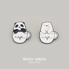 Junpi original homemade coffee cup red panda brooch for men and women cute Japanese badge cartoon safety pin accessories