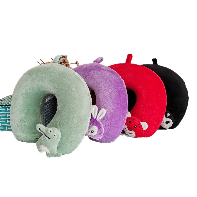 Almohada en forma de U Almohada para el cuello de algodón con memoria de dibujos animados Almohada para el cuello para viajes de estudiantes Almohada para la columna cervical de avión Almohada para dormir en forma de U