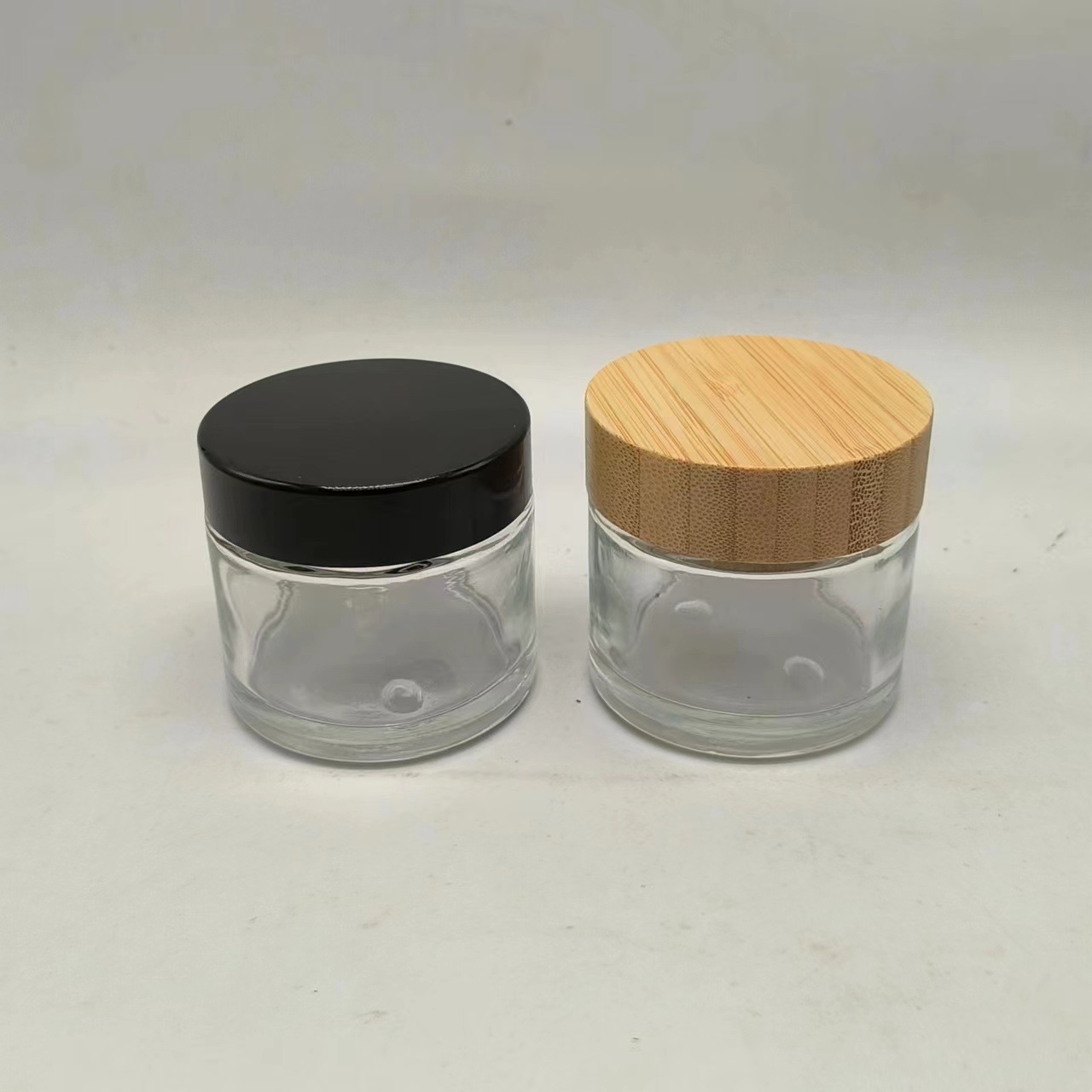 70g透明玻璃膏霜瓶化妆品分装瓶70克 眼霜旅行套装竹木盖面霜瓶