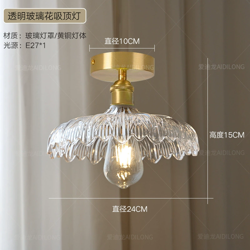 Retro Brass Ceiling Lamp, Cristal Glass Flower Shade, 33×33×22 cm, Multiple Glass Colors