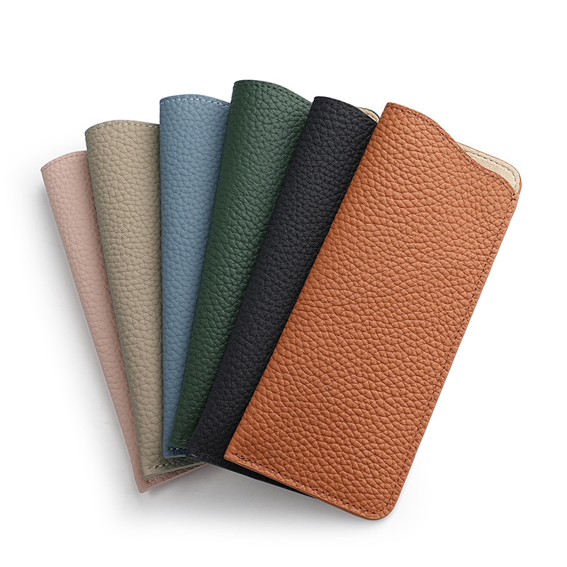 New leather glasses bag ultra-thin sunglasses sunglasses protective cover layer cowhide myopia presbyopic glasses bag wholesale