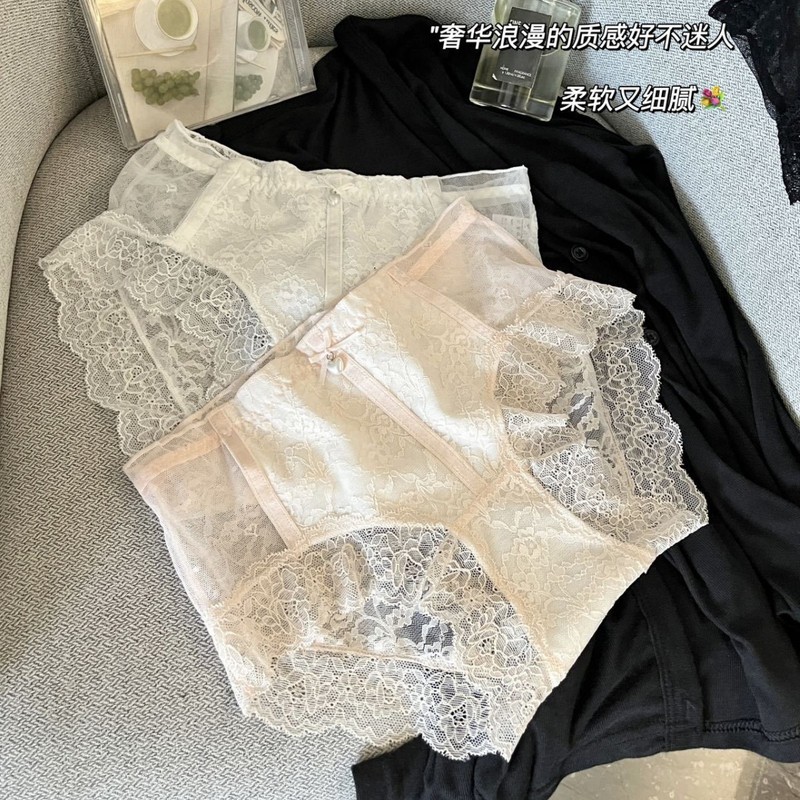 奢华浪漫~柔软细腻蕾丝内裤女甜美纯欲中高腰包臀舒适三角裤棉裆|undefined