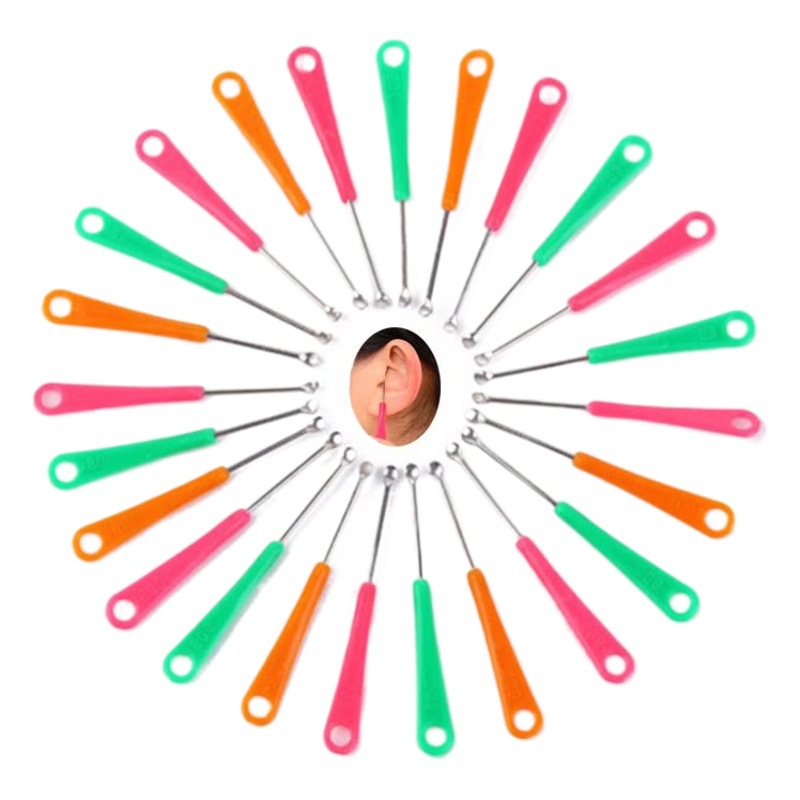 Color Plastic handle iron metal ear pick simple stainless steel ear pick promotion small gift metal ear pick