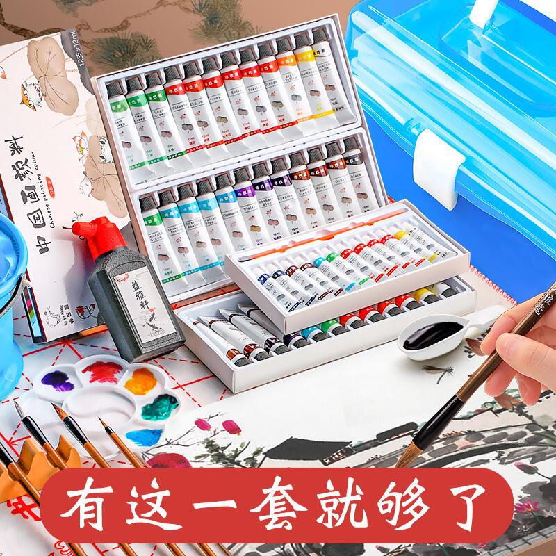 Chinese Painting Pigment 12 Color Beginners Chinese Painting Primary School Children's Beginner Material Megonomics Adult 24 Color Ink