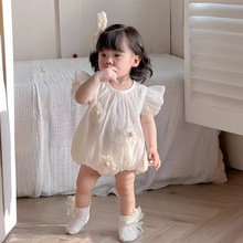 韩国ins婴儿女宝宝童装花边飞袖夏季薄款甜美轻纱花朵薄款哈衣