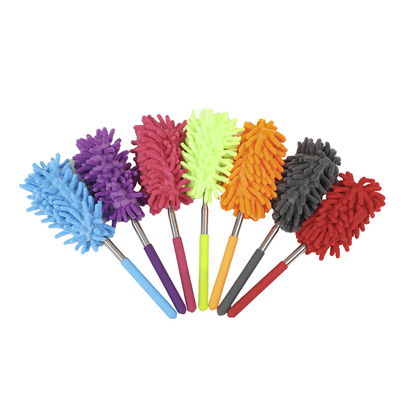 Chenille dust duster household desktop dust cleaning tool stainless steel dust brush telescopic feather duster wholesale