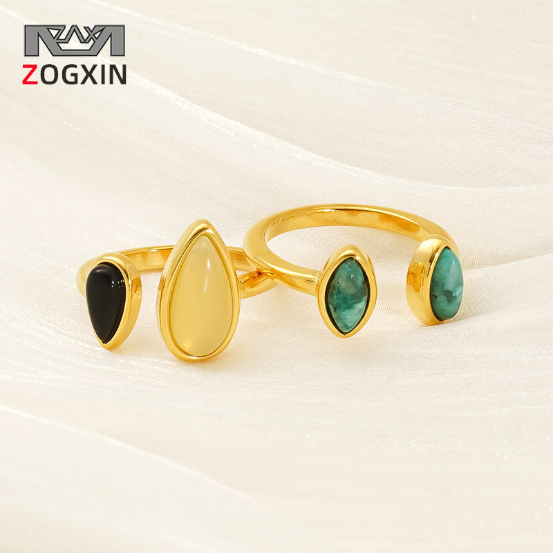 Anillo de piedra natural europeo y americano transfronterizo sentido avanzado femenino Anillo de apertura de viento INS Diseño de nicho Anillo de acero de titanio de 18 quilates