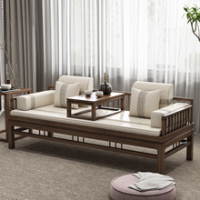 新中式实木沙发榆木罗汉床茶桌椅组合小户型客厅桌椅两用推拉床榻